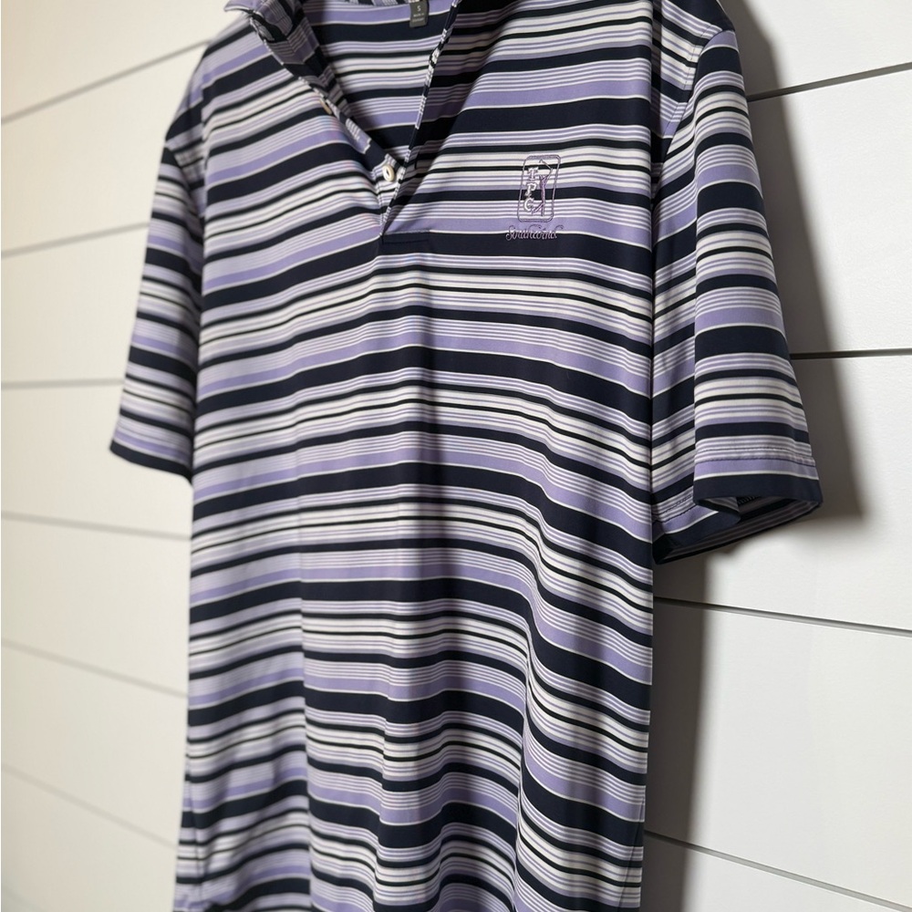Peter Millar Lavender, Navy & White Striped Golf Polo